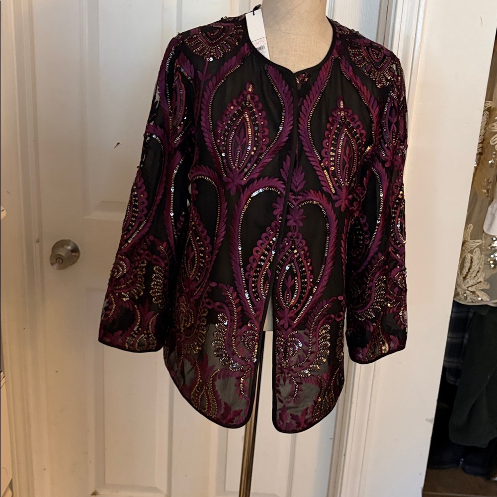 Chico's Black and Purple Embroidered Jacket